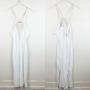 Anna Kosturova White Maxi Crochet White Dress Swim Cover Up Large